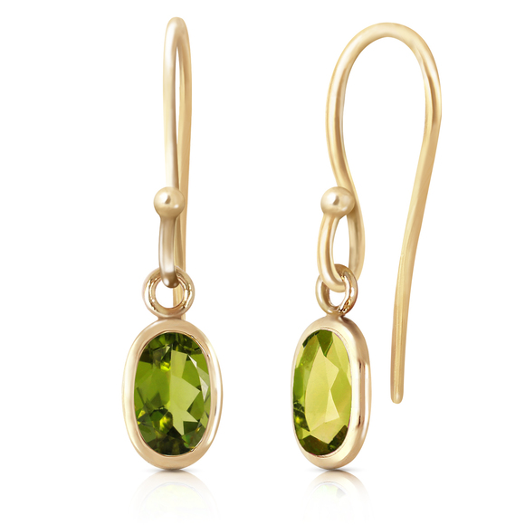 14K. SOLID GOLD FISH HOOK EARRINGS WITH PERIDOTS (Yellow Gold)